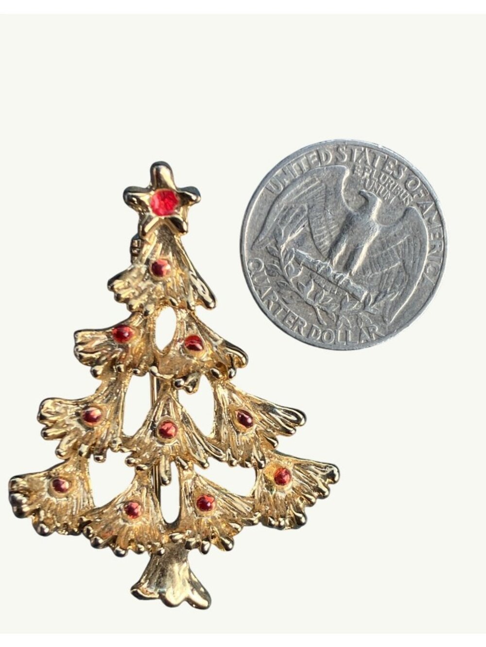 Gold Tone Christmas Tree with Red Decorations Pin Brooch Christmas Jewelry - Picture 3 of 12